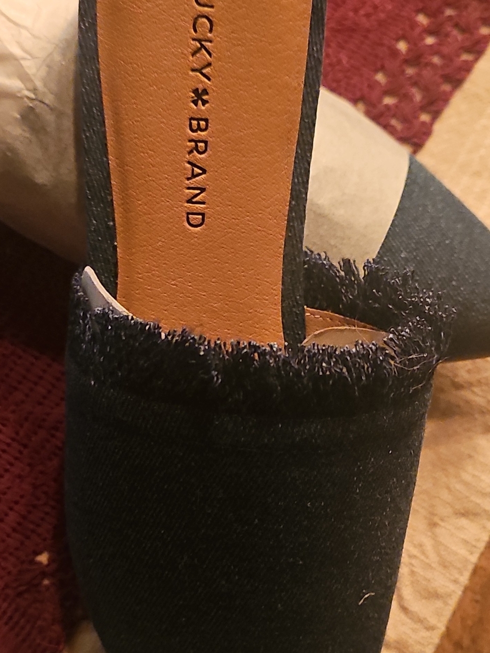Lucky Brand Navy Denim Fringe Slip-On Flats